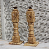 Indian Wooden Hand Carved Candle Holder Stand (Set of 2) 269
